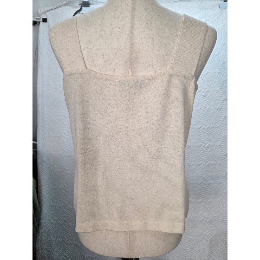 St John Knit Tank Top Women Small Cream Good Vintage Square Neck USA Minimalist - Picture 4 of 7